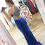 Mermaid Halter Sleeveless Royal Blue Beading Back Prom Dresses, PD0700