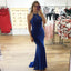 Mermaid Halter Sleeveless Royal Blue Beading Back Prom Dresses, PD0700