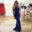 Mermaid Halter Sleeveless Royal Blue Beading Back Prom Dresses, PD0700