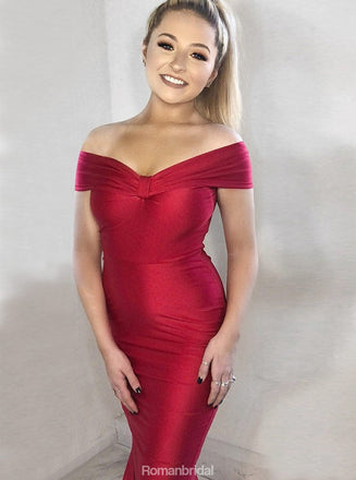 New Arrival Mermaid Off-the-Shoulder Long Red Simple Prom Dresses , PD0554