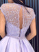 Charming Lavender Beading Cap Sleeves Long Prom Dresses, PD0670