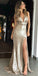 Mermaid Deep V-Neck Sequins Prom Dress With Split, PD0707