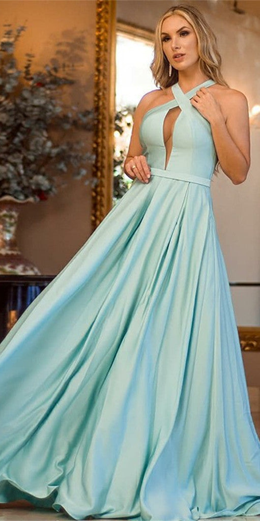 A-line Halter Simple Mint Green Prom Dress With Pleats, PD0709 ...