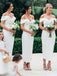 Elegant White Off the Shoulder Sheath Bridesmaid Dresses, BG230