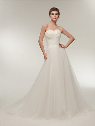 Sweetheart Ivory Tulle Lace up back Wedding Dresses With Train, WD0458