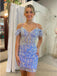 Sparkly Off the Shoulder Column Straps Short Sequins Homecoming Dresses Online, HD0590