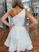 Sparkly One Shoulder A-line Sequin Short Homecoming Dresses Online, HD0593