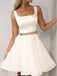 Elegant Square Neck A-line Satin Short White Homecoming Dresses Online, HD0597