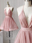 Sexy Deep V-neck A-line Backless Pink Homecoming Dresses Online, HD0600