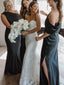 Elegant One Shoulder Sleeveless Off the Shoulder Bridesmaid Dresses with Side Slit, BG370