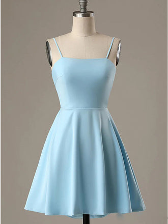 Simple Spaghetti Straps Short Light Blue Back To School Dress Homecoming Dresses Online, HD0626