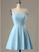 Simple Spaghetti Straps Short Light Blue Back To School Dress Homecoming Dresses Online, HD0626