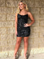 Sparkly Spaghetti Straps Short Black Back To School Dress Homecoming Dresses Online, HD0627