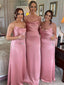 Simple Spaghetti Straps Satin Rose Pink Bridesmaid Dresses, BG373