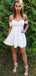 A-line Off-shoulder Simple Cheap White Homecoming Dresses, HD0524