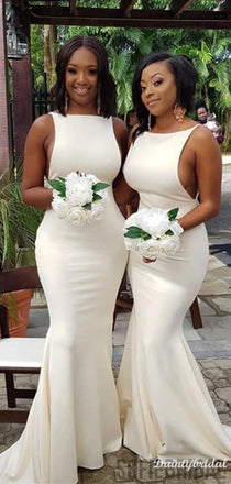Elegant Off White Bateau Mermaid Sleeveless Satin Bridesmaid Dresses, BG240