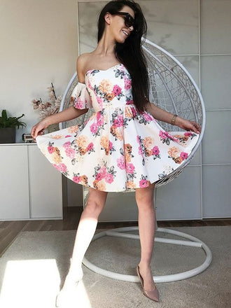 New Arrival A-line Off-shoulder Cute Short Homecoming Dresses, HD0523