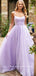 Shinny A-Line Spaghetti Straps Lilac Custom Long Prom Dresses,RBPD0001