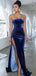 Strapless Simple Royal Blue Velvet Long Prom Dresses With Split, WGP210