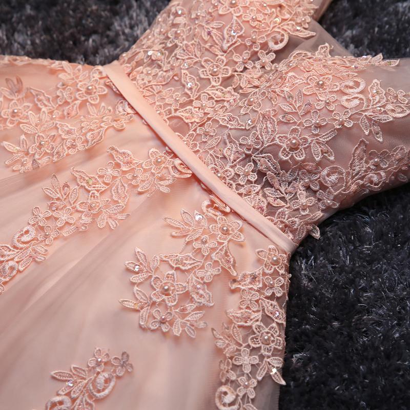 Princess V-neck Lace Appliques Beaded Homecoming Dresses, HD0354
