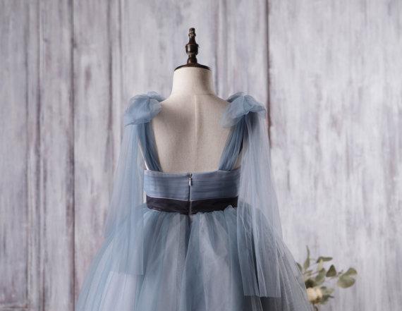 Dusty Blue Tulle Flower Girl Dresses, A-line Little Girl Dresses, FG056