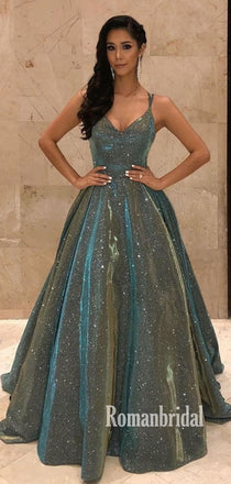 Spaghetti Straps A-line Satin Cheap Long Prom Dresses,RBPD0130