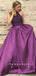 A-Line Halter Purple Satin Long Prom Dresses With Beading,RBPD0101