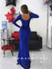 Sexy Mermaid Round Neck Royal Blue Long Sleeves Velvet Long Prom Dresses,RBPD0104