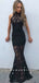 Charming Mermaid Halter Black Lace Custom Long Prom Dresses,RBPD0105