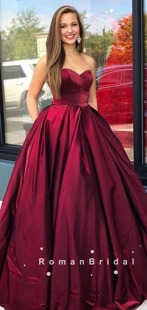 A-Line Sweetheart Dark Red Cheap Long Prom Dresses,RBPD0106