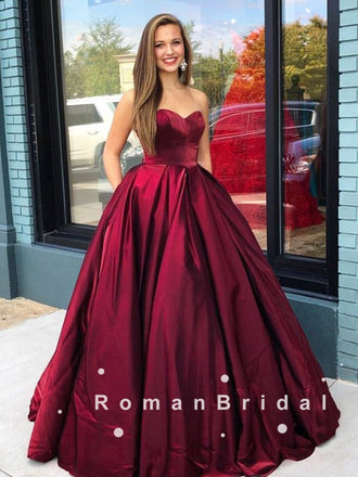 A-Line Sweetheart Dark Red Cheap Long Prom Dresses,RBPD0106