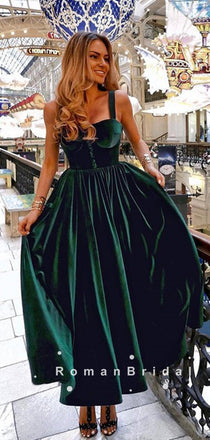 Alluring A-Line Straps Velvet Tea Length Prom Dresses Online,RBPD0107