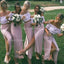 Two-Piece Short Side-Slit Chic Sleeves Pink Lace Bridesmaid Dresses, BD0411