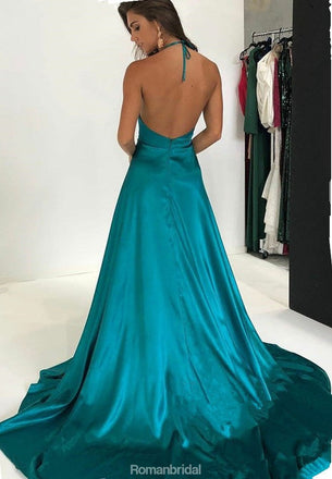 Elegant Spaghetti Straps Deep V-neck Backless Simple Prom Dresses With Train, PD0552