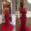 Amazing Red Backless high neck evening dress, Simple Mermaid Ruffles Court-Train Red Backless Prom dress, PD0432