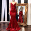 Spaghetti Straps V-neck Red Sequins Lace Up Back Prom Dresses, PD0683