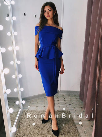 Mermaid Off The Shoulder Royal Blue Short Cheap Prom Dresses,RBPD0108