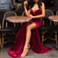 Newest Secy V-neck Strapless High Split Burgundy Prom Dresses, PD0685