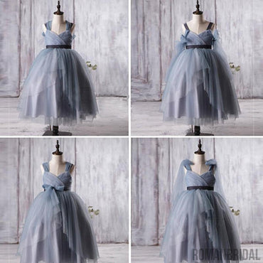 Dusty Blue Tulle Flower Girl Dresses, A-line Little Girl Dresses, FG056