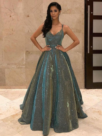 Spaghetti Straps A-line Satin Cheap Long Prom Dresses,RBPD0130