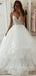 A-Line V-Neck Spaghetti Straps Tulle Long Wedding Dresses With Lace,RBWD0011