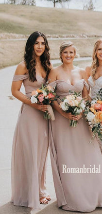 Simple Off-shoulder Chiffon Long Bridesmaid Dresses Online,RBWG0066