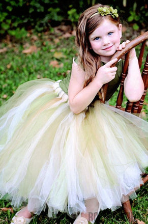 Green Satin Top Tulle Flower Girl Dresses, Cheap Popular Pixie Tutu Dresses,  FG023