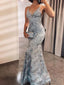 Elegant Gray Spaghetti Straps V-neck Mermaid Prom Dress, WGP166