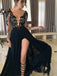 Sexy Black Deep V-neck Long Sleeves Lace Prom Dress, WGP167