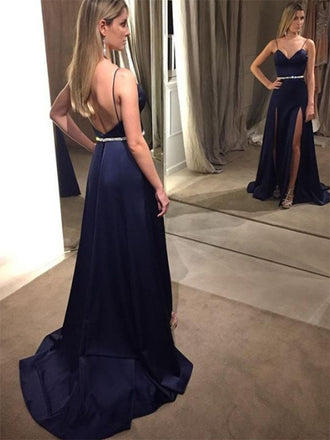 Charming Spaghetti Straps Backless Satin Prom Dress, WGP169