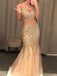 Champagne Sequins Mermaid Long Prom Dress, WGP173