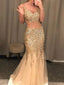 Champagne Sequins Mermaid Long Prom Dress, WGP173