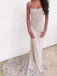 Simple Mermaid Spaghetti Straps Backless Ivory Lace Long Prom Dress, WGP174