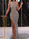 Sparkly High Neck Sequins Mermaid Side Split Long Prom Dress, WGP180